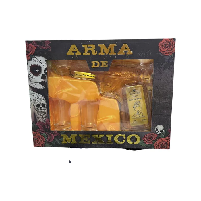 Arma De Mexico Gold Pistol Tequila Gun with 2 Shot Glasses 200mL - Uptown Liquor