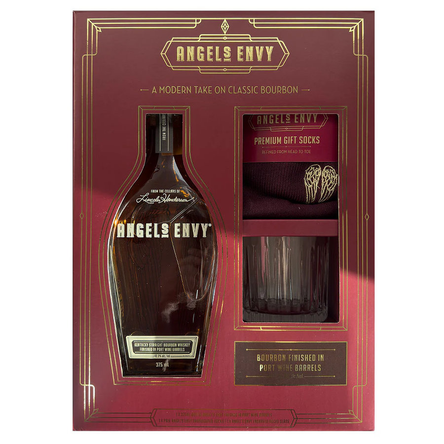 Angel's Envy Bourbon Whiskey + Socks + Glass Gift Set 375mL - Uptown Liquor