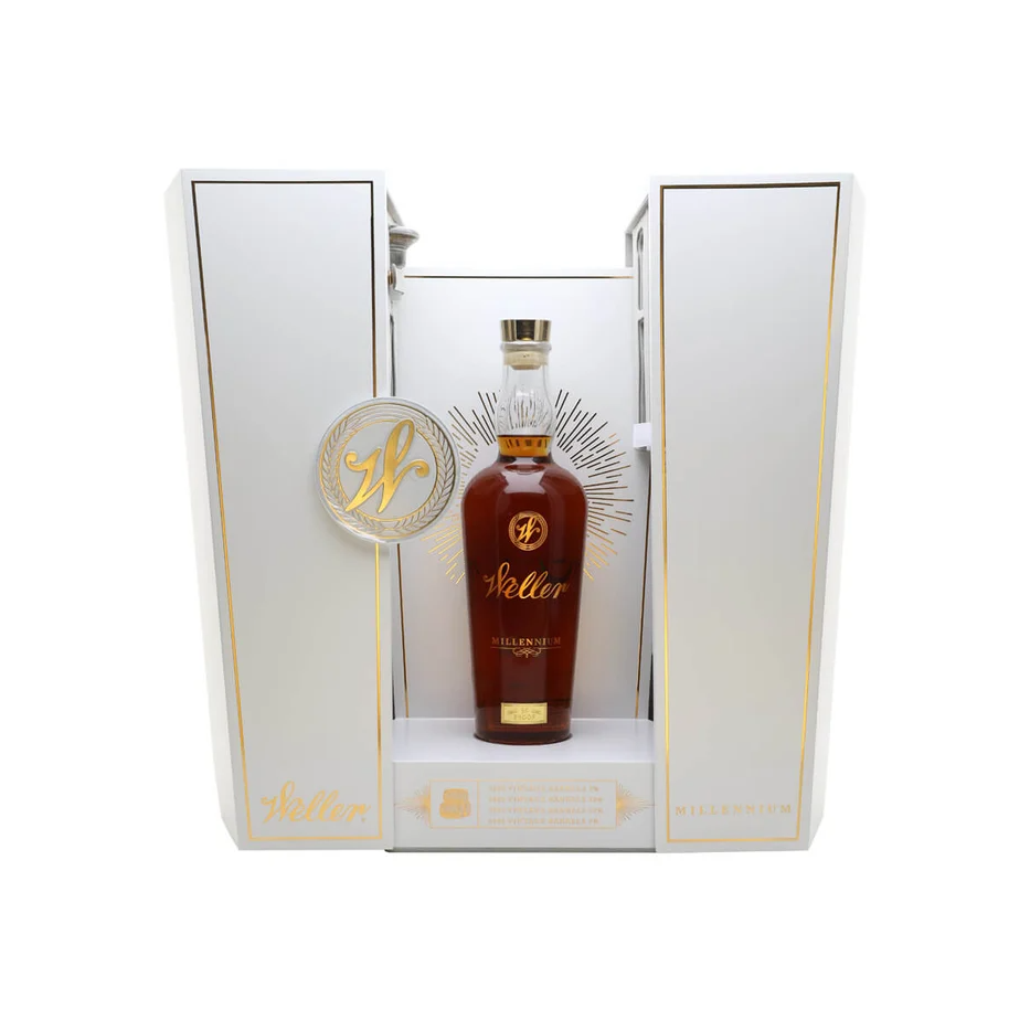 Weller Millennium Limited Edition Wheated Bourbon Whiskey 750mL bottle with label and seal, showcasing the premium whisky design.