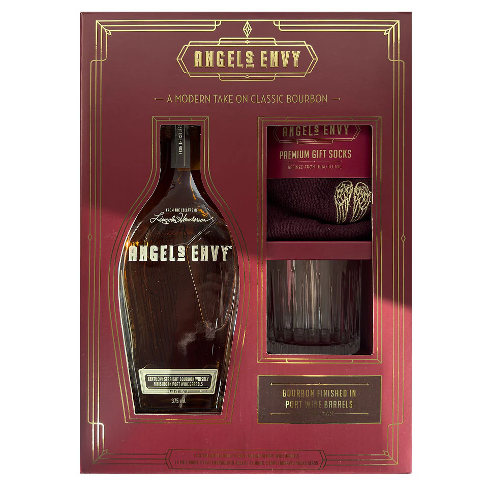 Angel's Envy Bourbon Whiskey + Socks + Glass Gift Set 375mL